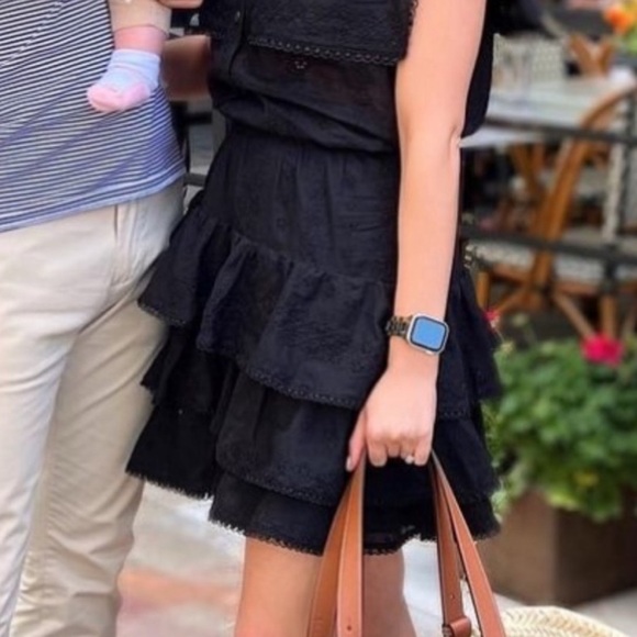 NWOT [Pearl by Lela Rose] Black Eyelet Tiered Ruffle Mini Lined Skirt Women’s 8 - Picture 4 of 12